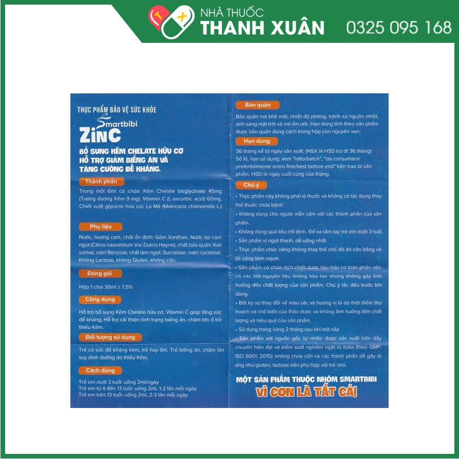 Smartbibi ZinC giúp bổ sung Kẽm và Vitamin C giúp cải thiện biếng ăn và tăng cường sức đề kháng cho trẻ